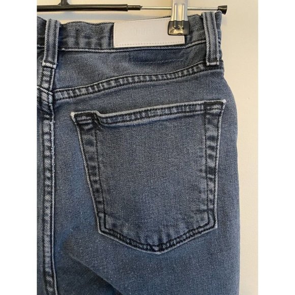 RE/DONE ORIGINALS High Rise Ankle Crop Blue Jean Size 24 Raw Fray Hem Button Fly - Picture 6 of 12
